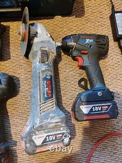 Bosch 18v Professional Grinder, Impact Driver, Drill, 5x Batteries, Charger