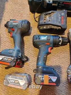 Bosch 18v Professional Grinder, Impact Driver, Drill, 5x Batteries, Charger