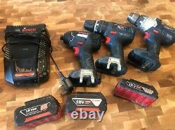 Bosch 18v Professional Hammer Drill, Impact Driver, Drill, 3x Batteries, Charger