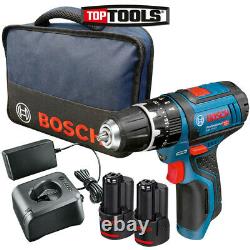 Bosch GSB12V-15 Professional Combi Drill + 2 x 2Ah Batteries, Charger & Tool Bag