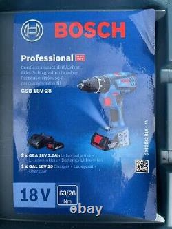 Bosch Professional Cordless Impact Drill GSB 18v-28 Case 2x2Ah Batteries Charger