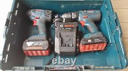 Bosch Professional Gdr18v-li Impact Driver +gsb182li Combi Drill Twin Kit + Bats