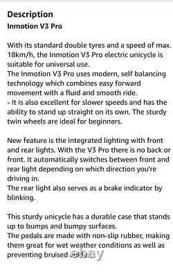 Electric Unicycle InMotion V3 Pro Brand New 5ah JBE Battery, Not V5 V8 V11