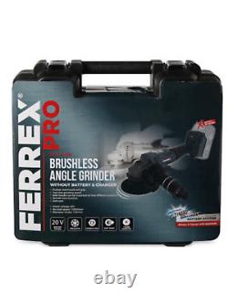 Ferrex Pro Angle Grinder 125mm & Case WITH Battery & Charger Brushless Cordless