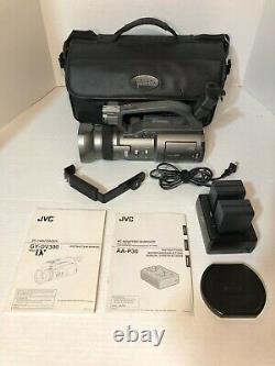 JVC GY-DV300 Mini DV Camcorder bundle with charger, batteries, and bag