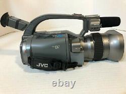 JVC GY-DV300 Mini DV Camcorder bundle with charger, batteries, and bag
