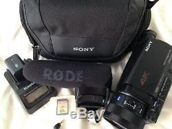 Sony FDR-AX100 4K Rode Videomic Pro R 128GB SDXC carrying case battery charger