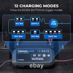 TOPDON TORNADO30000 30A 6/12/24V Professional Car Battery Charger with 12 Modes