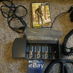 Used Garrett AT Pro metal detector, All in 1 battery charger, 8 rechargeables +